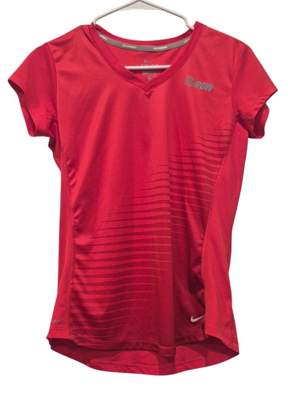 Nike Dri-Fit Shirt Red Short-Sleeve Running Reflective Stripe Womens Medium Gym